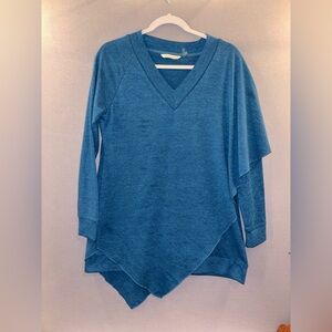 Soft surroundings blue sweater size small drape style